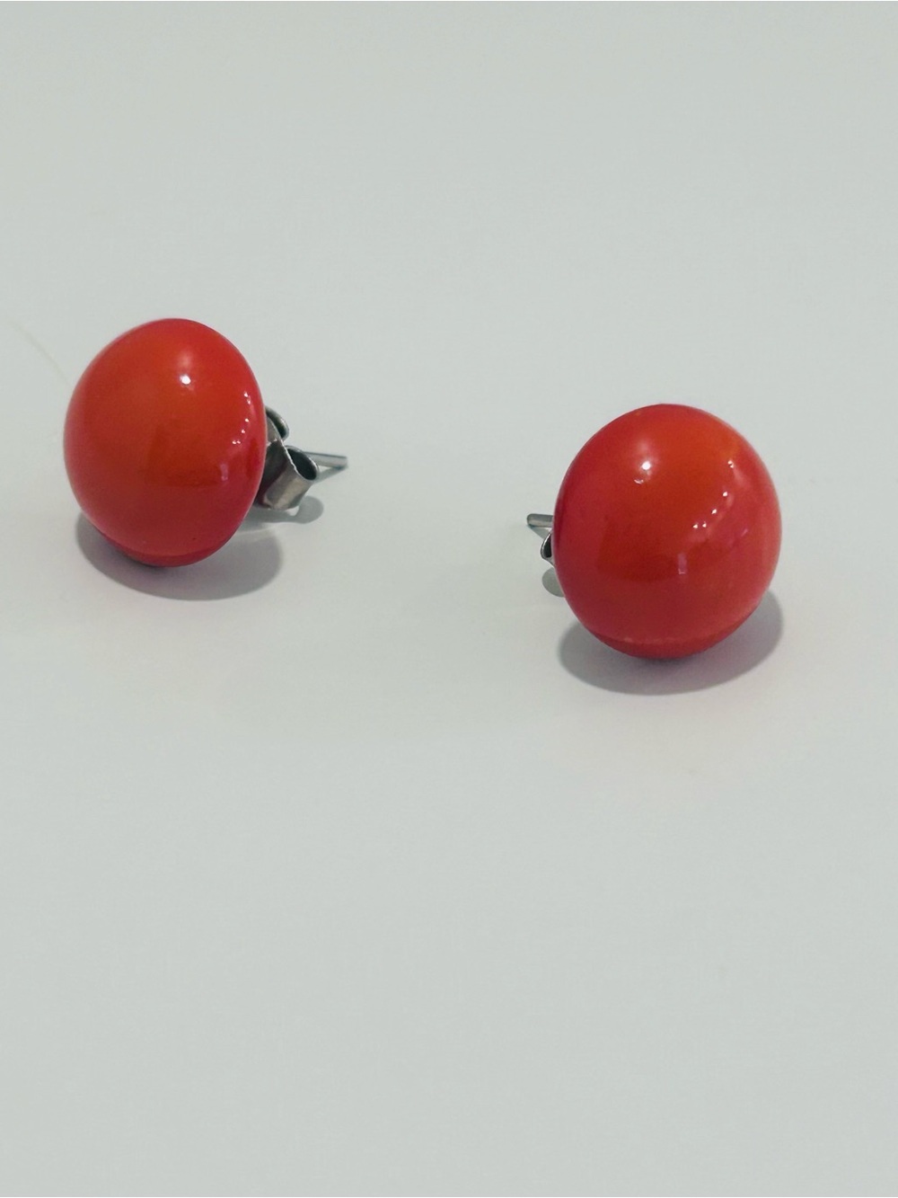 Vintage Terracotta Burnt Orange Glossy Resin Domed Stud Earrings Round